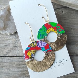 "Tropical Eclipse" Upcycled Tin & Hammered Brass Earrings Issabeau Jewelry